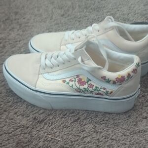 Vans Cream Canvas Sneakers with Floral Embroidery